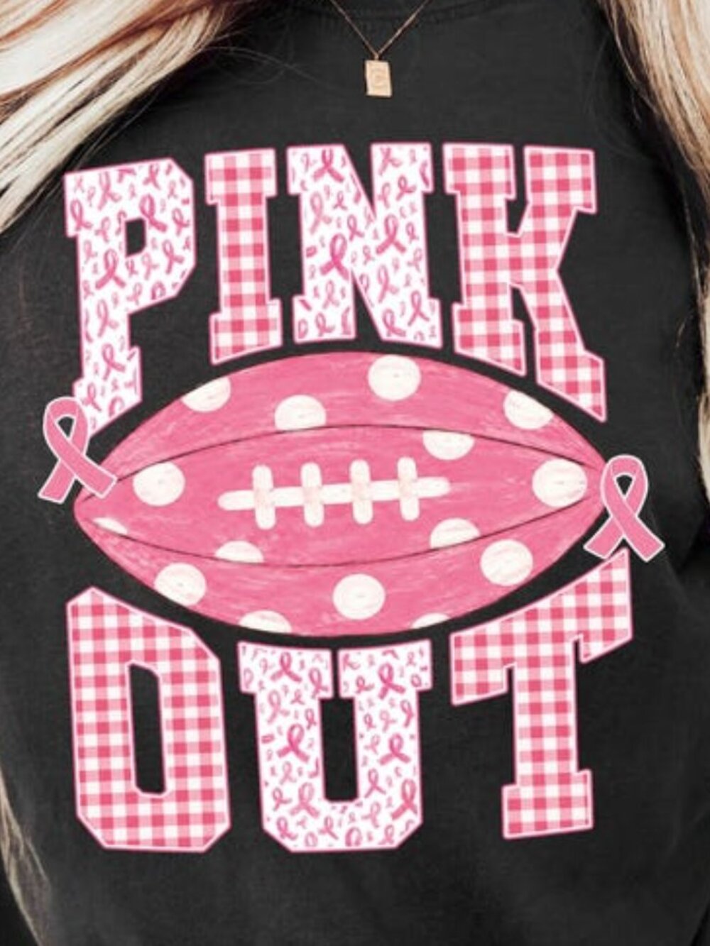 Pink Out Football Gingham Shirt, Breast Cancer Tee - Picture 2 of 4